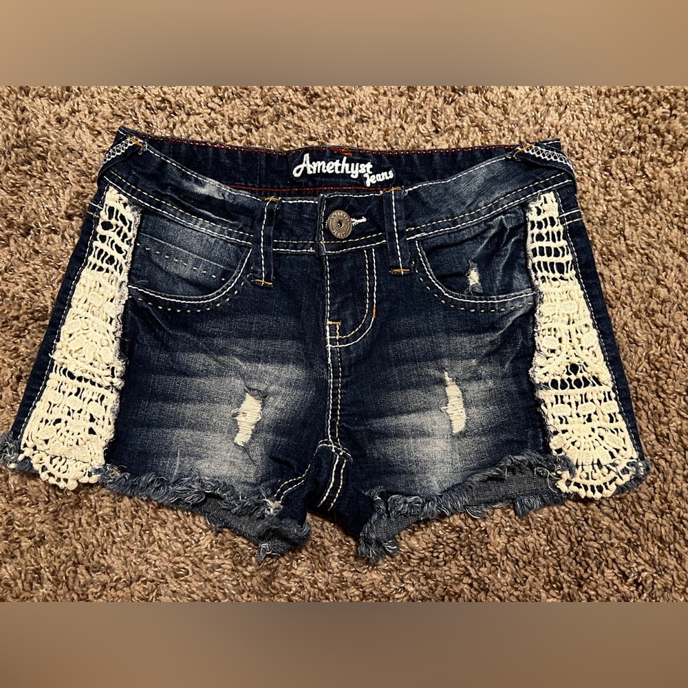 Amethyst Jeans Women's Blue Denim Shorts with Crochet Detail
